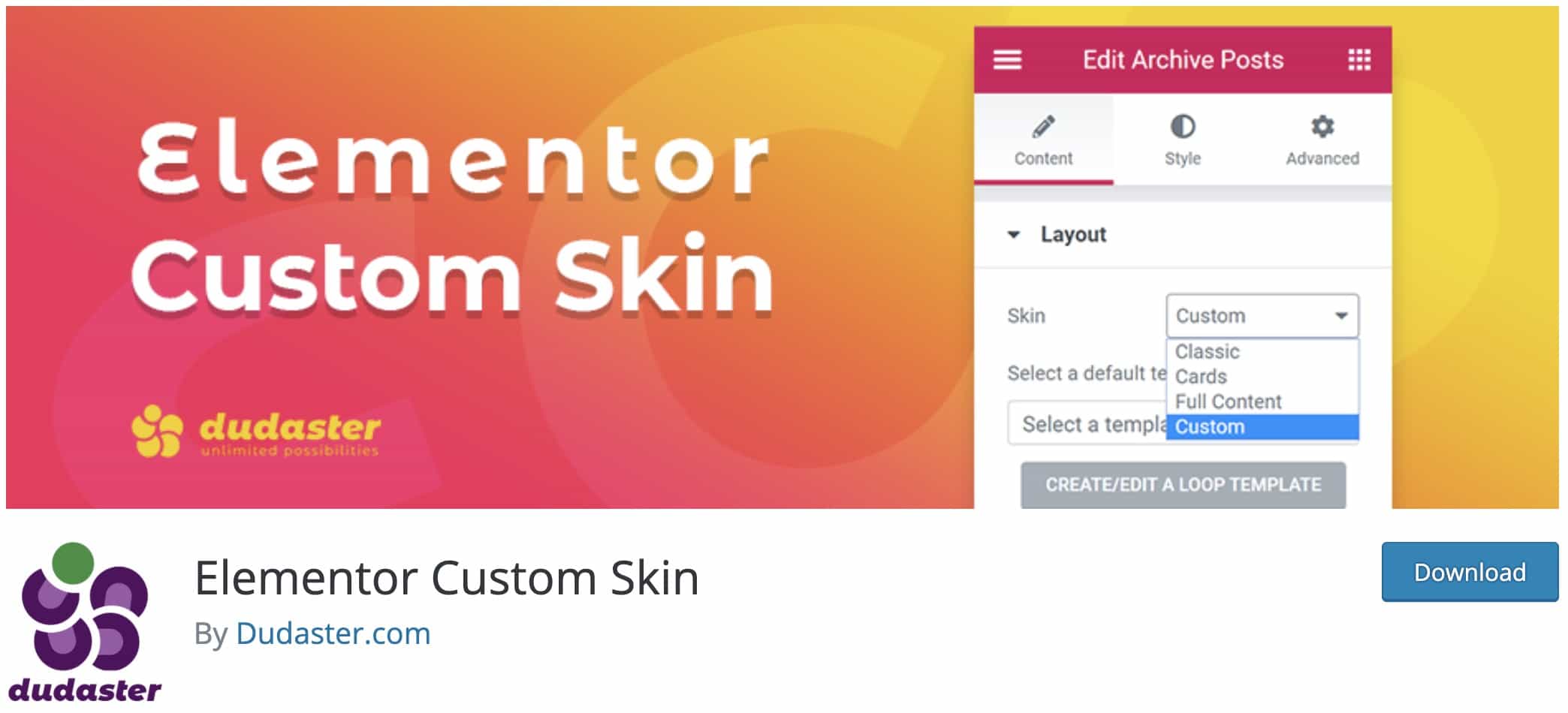 Elementor Custom Skin ปลั๊กอินเปลี่ยน Layout Posts Widget